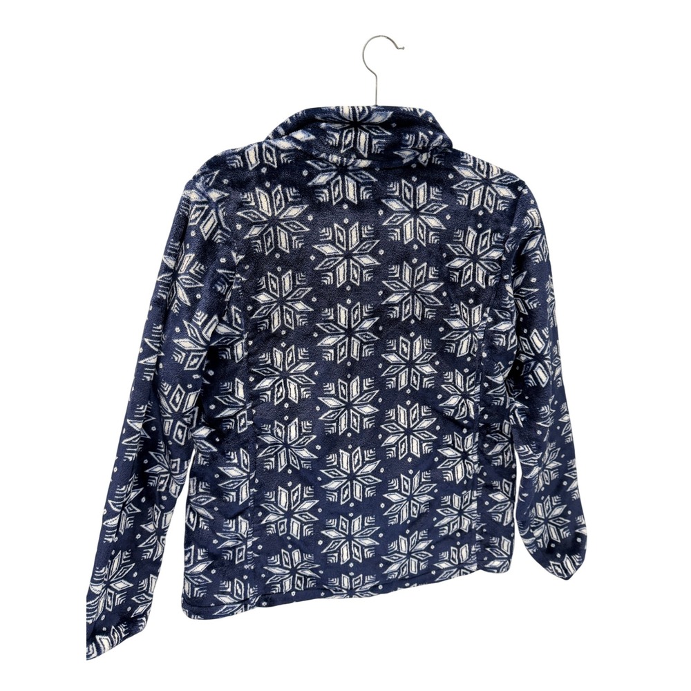 Lands' End Fleece Snap Neck Pullover Snowflake Blue Womens Medium 10-12 Cozy - Picture 2 of 8
